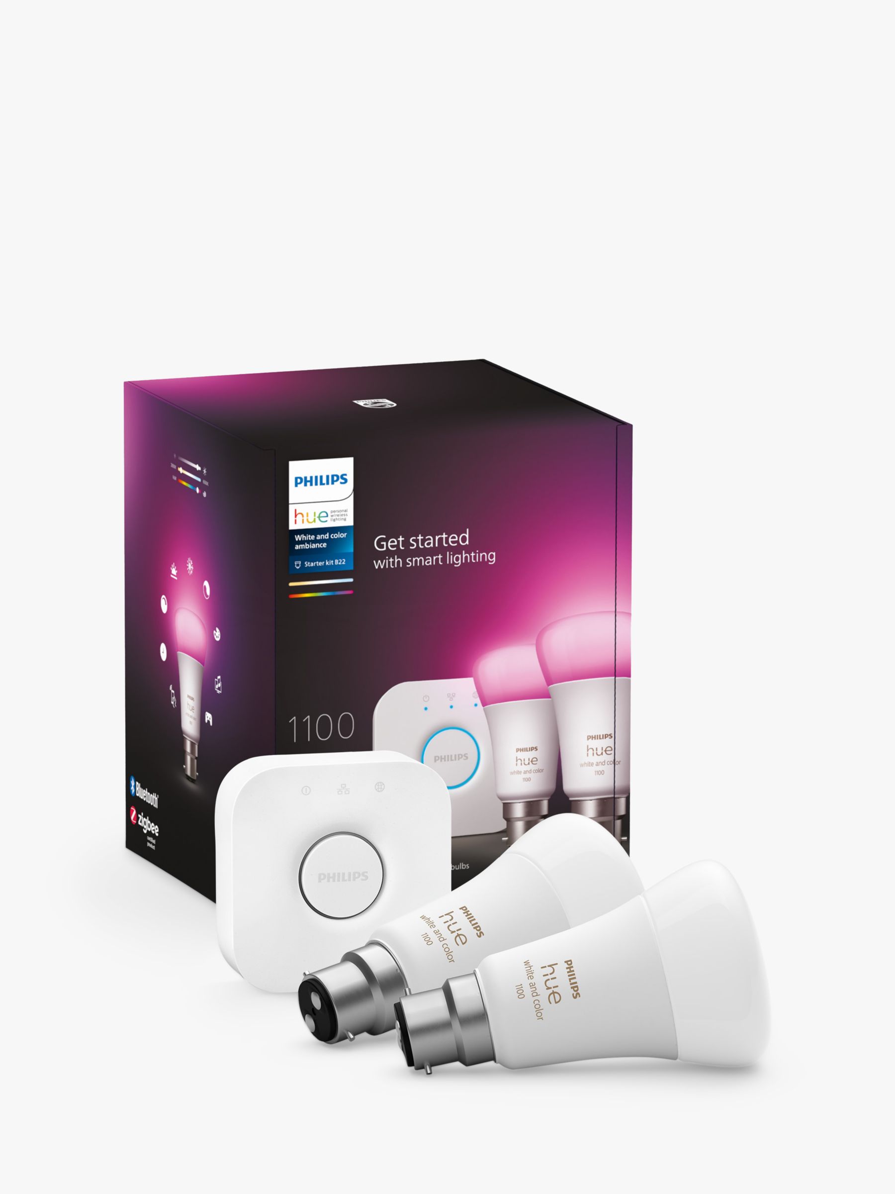 Photo of Philips hue white and colour ambiance wireless lighting led starter kit with 2 b22 bulbs with bluetooth & bridge