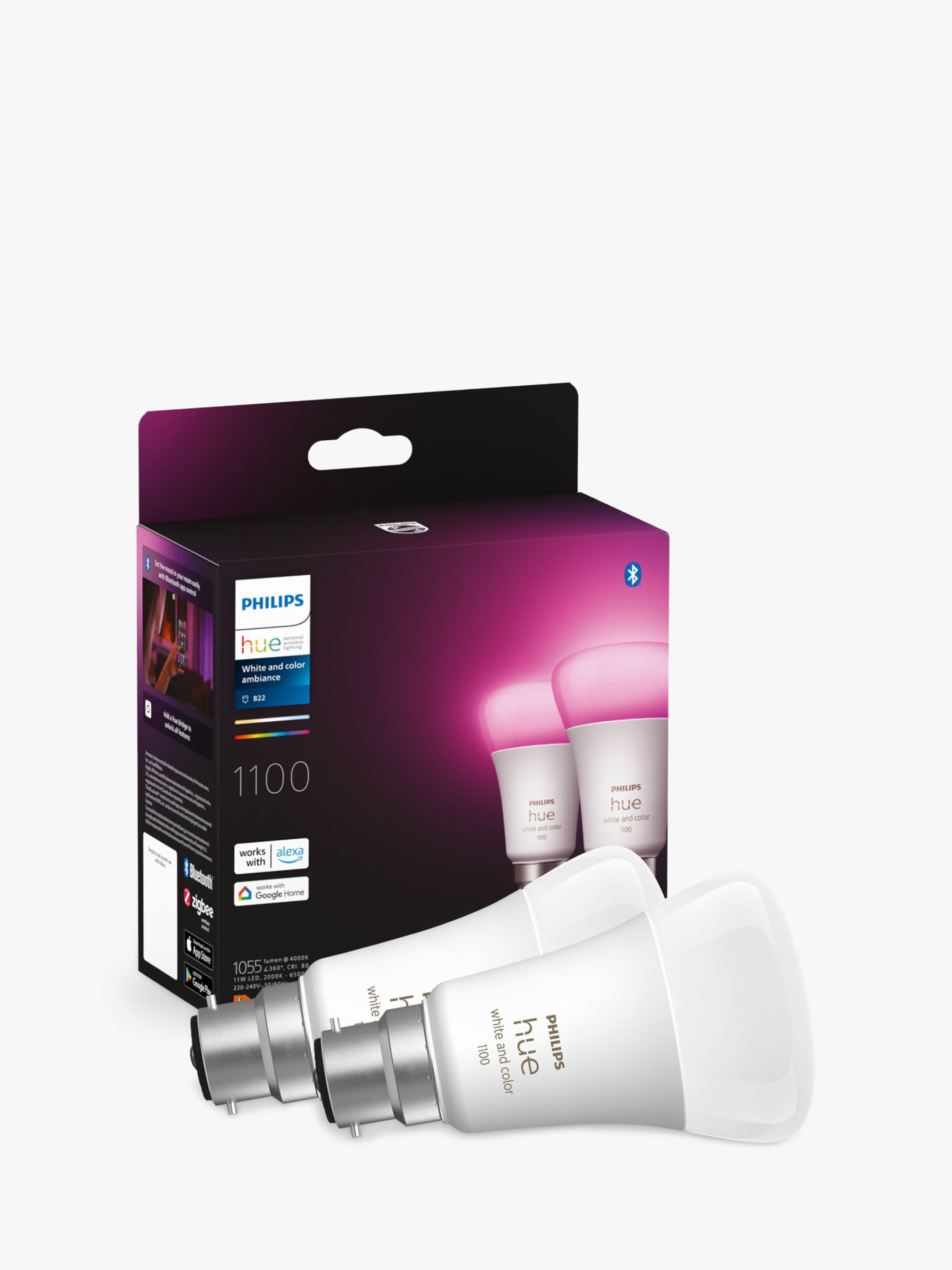 Photo of Philips hue white and colour ambiance wireless lighting led colour changing light bulb with bluetooth 9w a60 b22 bayonet cap bulb pack of 2