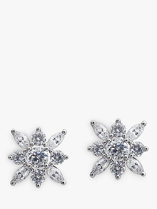 CARAT* London Snow Flower Cubic Zirconia Stud Earrings, Silver/Clear