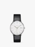 Junghans 41/4817.02 Unisex Max Bill Automatic Date Leather Strap Watch, Black/White