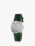 Gucci YA157406 Women's Grip Date Leather Strap Watch, Green/Silver