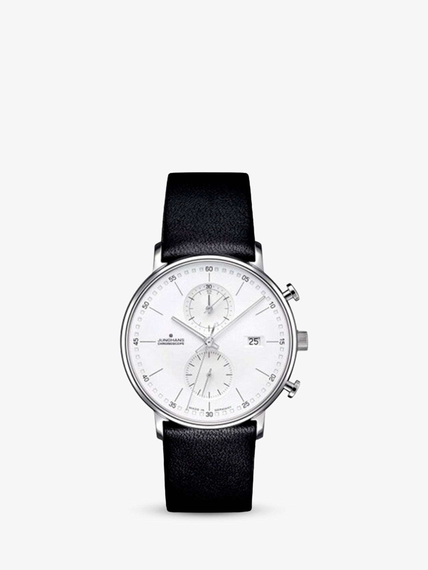 Junghans 41/4770.00 Men's Form Chronoscope Leather Strap Watch, Black ...