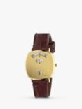 Gucci YA157405 Women's Grip Date Croc Effect Leather Strap Watch, Gold/Brown