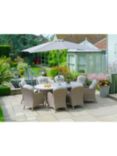 LG Outdoor Bergen 8-Seat Oval Garden Dining Table & Armchairs Set with Parasol, Natural/Sandy Grey