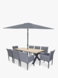 LG Outdoor Stockholm 8-Seater Garden Dining Table & Chairs with Parasol, Grey