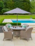 LG Outdoor Bergen 4-Seat Round Garden Dining Table & Armchairs Set with Parasol, Natural/Sandy Grey