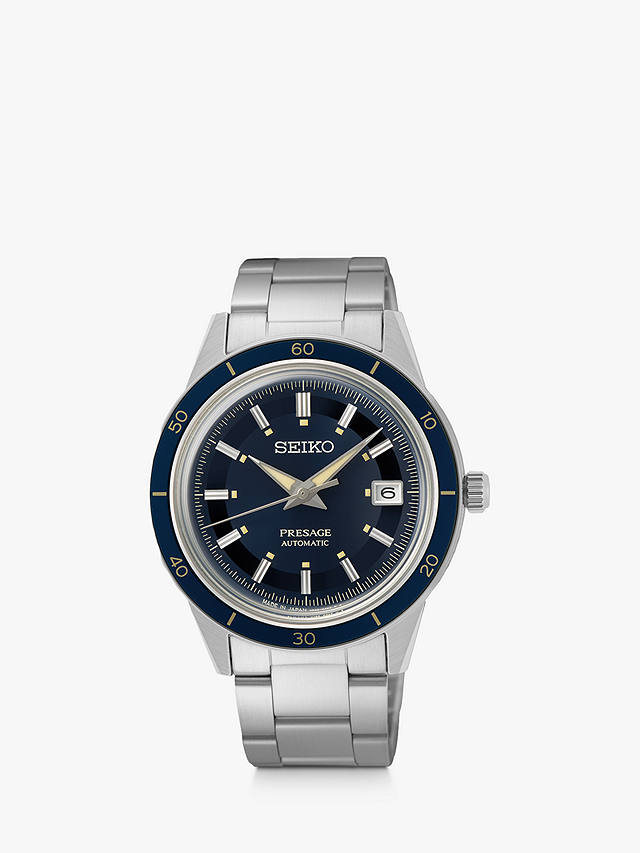 Seiko SRPG05J1 Unisex Presage Automatic Date Bracelet Strap Watch, Silver/Blue, Silver