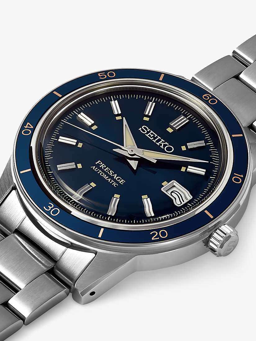 Buy Seiko SRPG05J1 Unisex Presage Automatic Date Bracelet Strap Watch, Silver/Blue Online at johnlewis.com