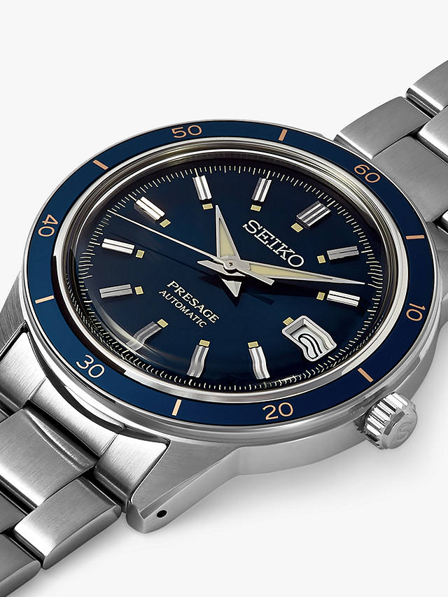 Seiko SRPG05J1 Unisex Presage Automatic Date Bracelet Strap Watch, Silver/Blue, Silver
