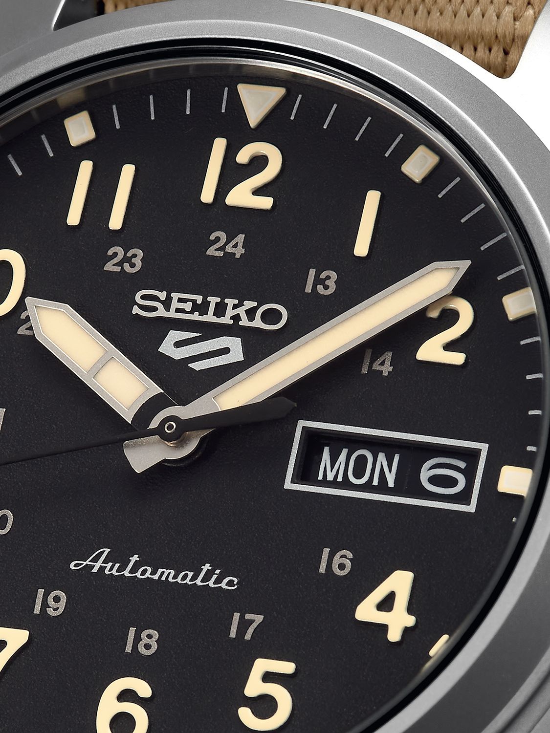 Seiko SRPG35K1 Men's 5 Sports Automatic Day Date Fabric Strap Watch, Khaki/Black