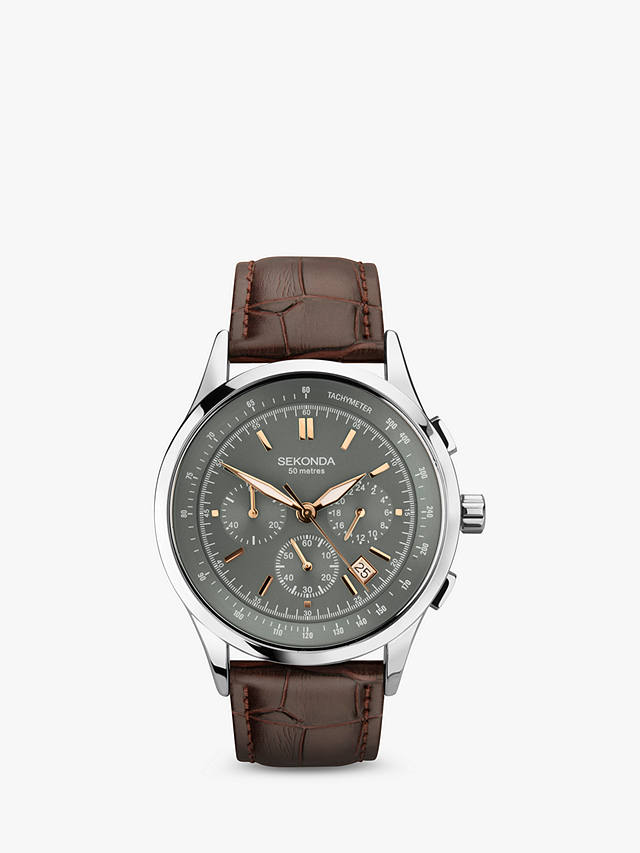 johnlewis.com | Sekonda 1972.27 Men's Chronograph Leather Strap Watch, Brown/Grey