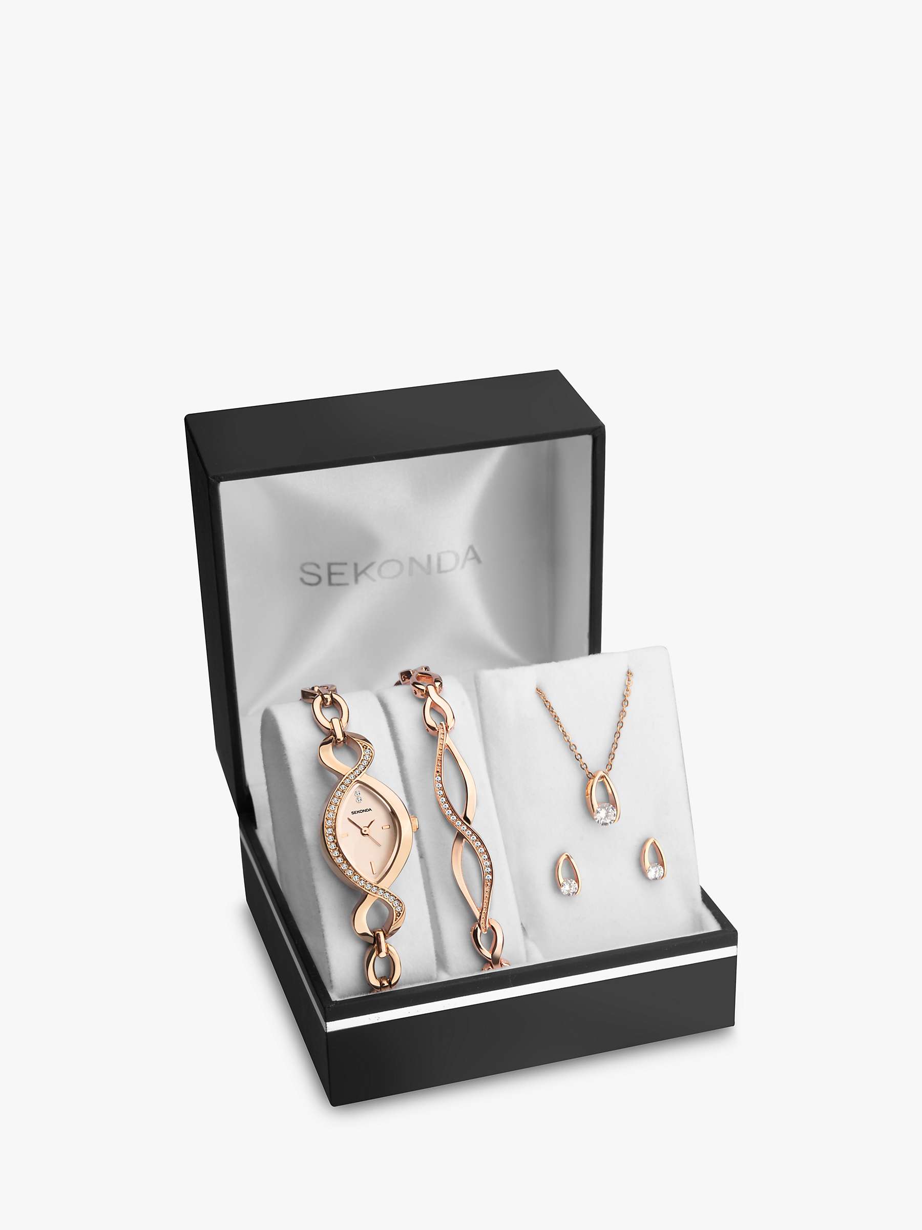 Buy Sekonda 2750G.76 Women's Crystal Bracelet Strap Watch, Bracelet, Necklace and Stud Earrings Jewellery Gift Set, Rose Gold Online at johnlewis.com