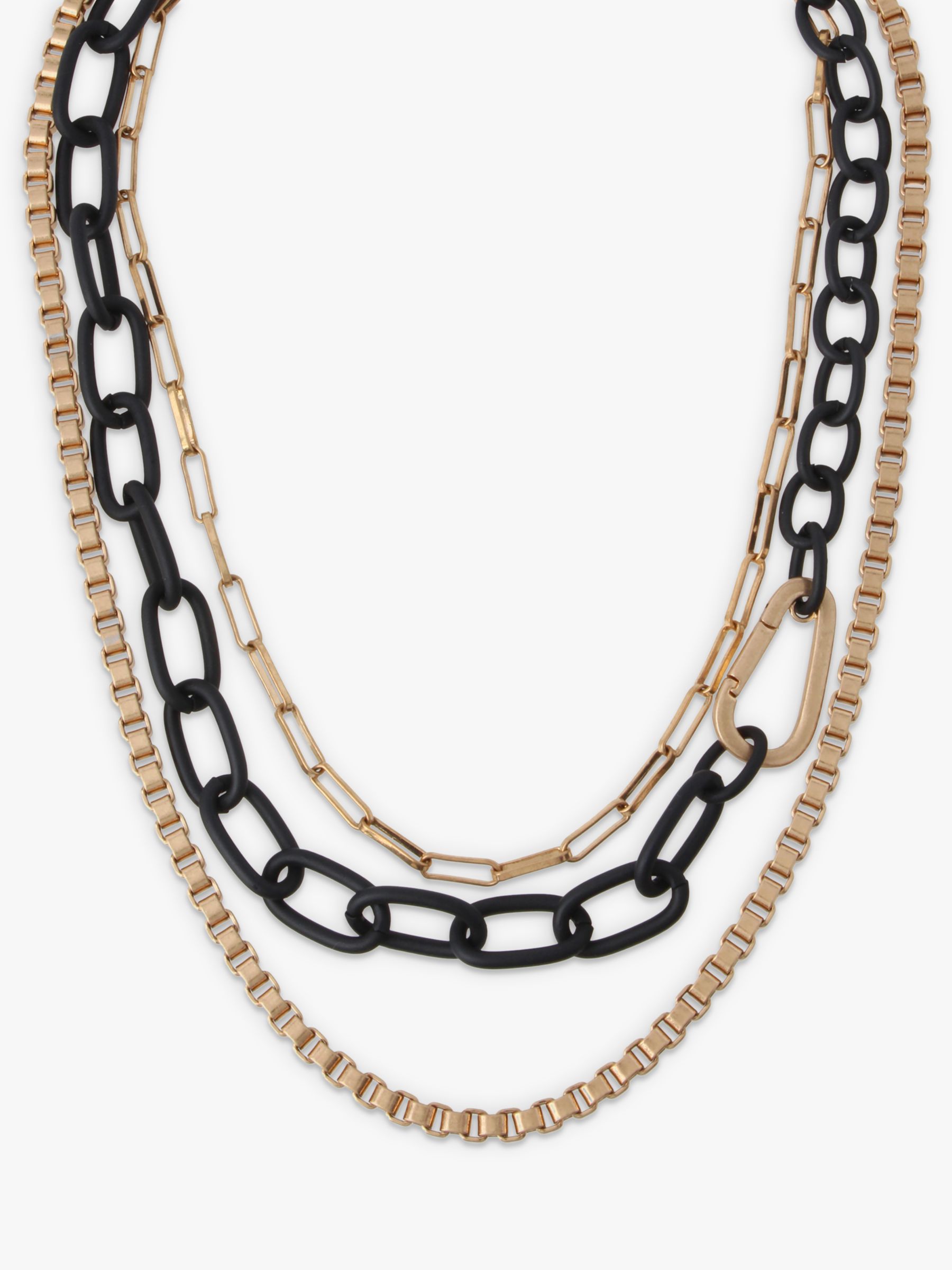 AllSaints Layered Chain Necklace, Warm Brass/Black