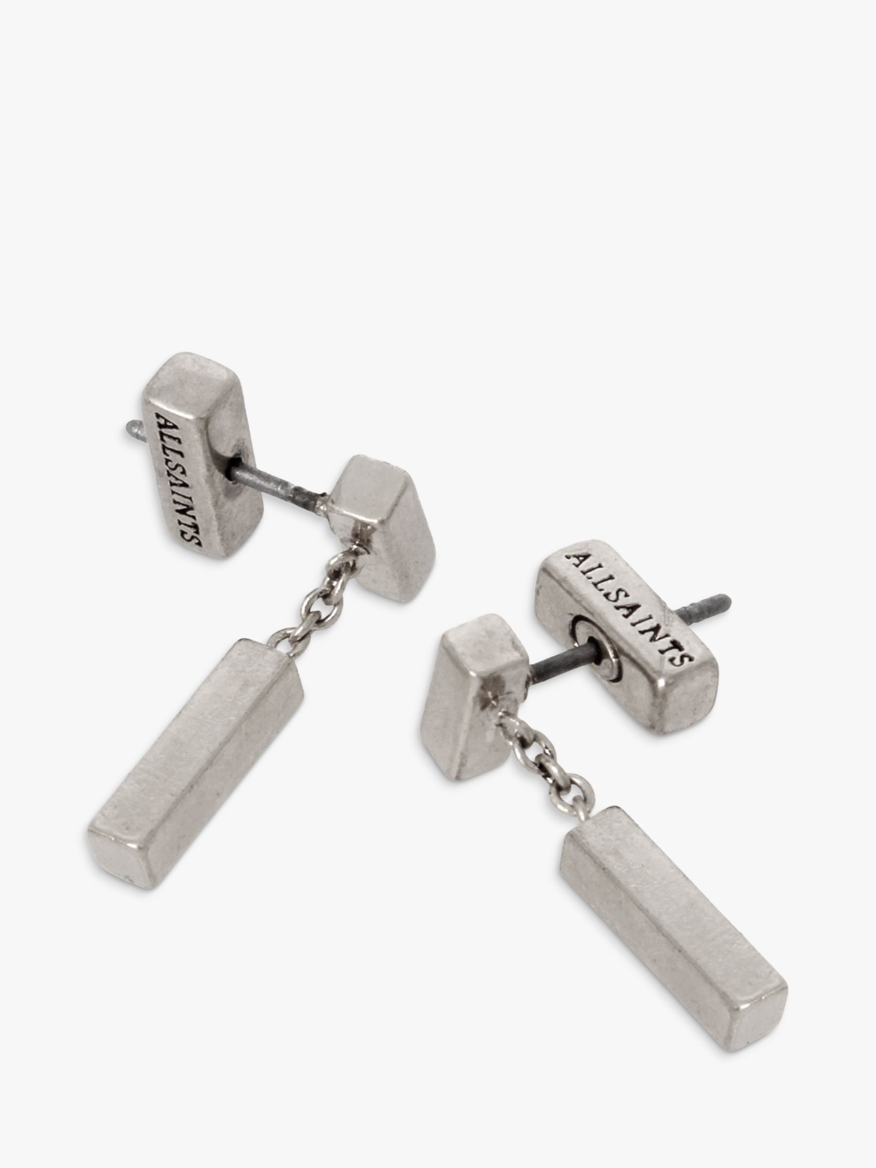 Allsaints Bar Drop Earrings Warm Silver At John Lewis And Partners 