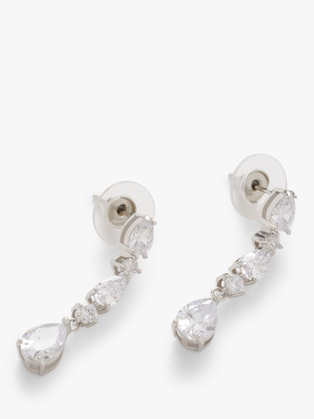 John Lewis Stone Teardrop Earrings, Silver