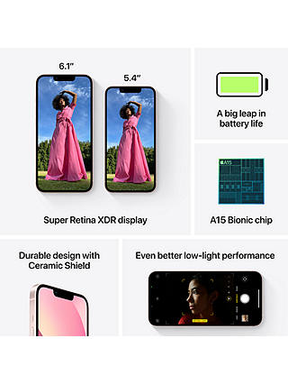 Apple iPhone 13, iOS, 6.1", 5G, SIM Free, 256GB, Pink