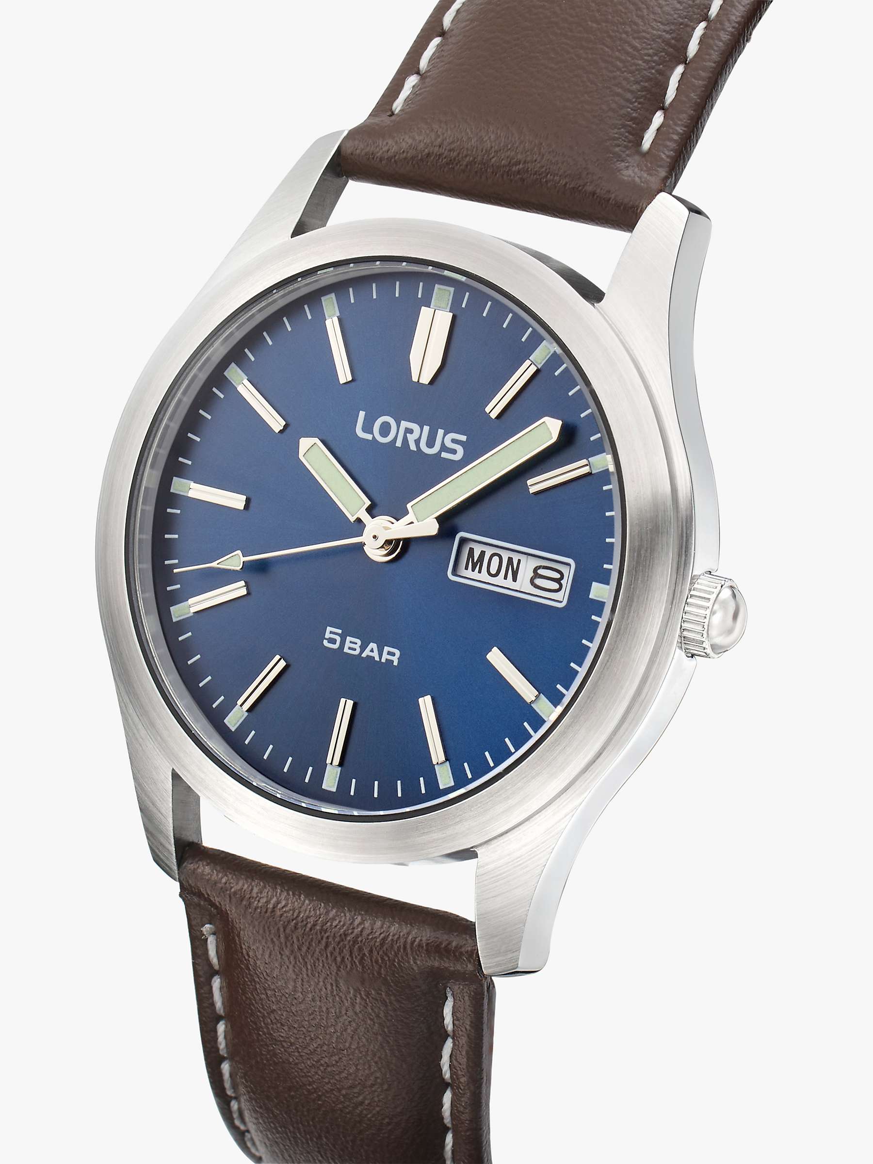 Buy Lorus RXN81DX9 Men's Classic Day Date Leather Strap Watch, Brown/Blue Online at johnlewis.com