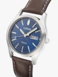Lorus RXN81DX9 Men's Classic Day Date Leather Strap Watch, Brown/Blue
