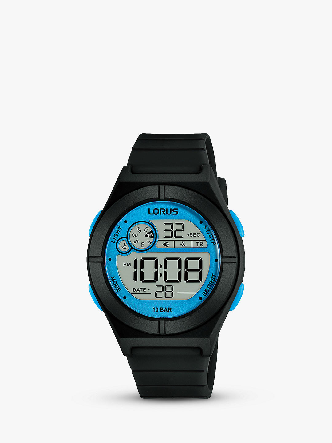 Lorus R2361NX9 Unisex Digital Silicone Strap Watch, Black/Blue
