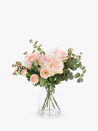 Floralsilk Artificial Peony Ranuculus & Hypericum in Glass Vase