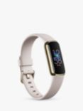 Fitbit Luxe, Fitness and Wellness Tracker, Soft Gold/Porcelain White, Limited Edition Gift Bundle with Extra Peony Classic Band & Charging Cable