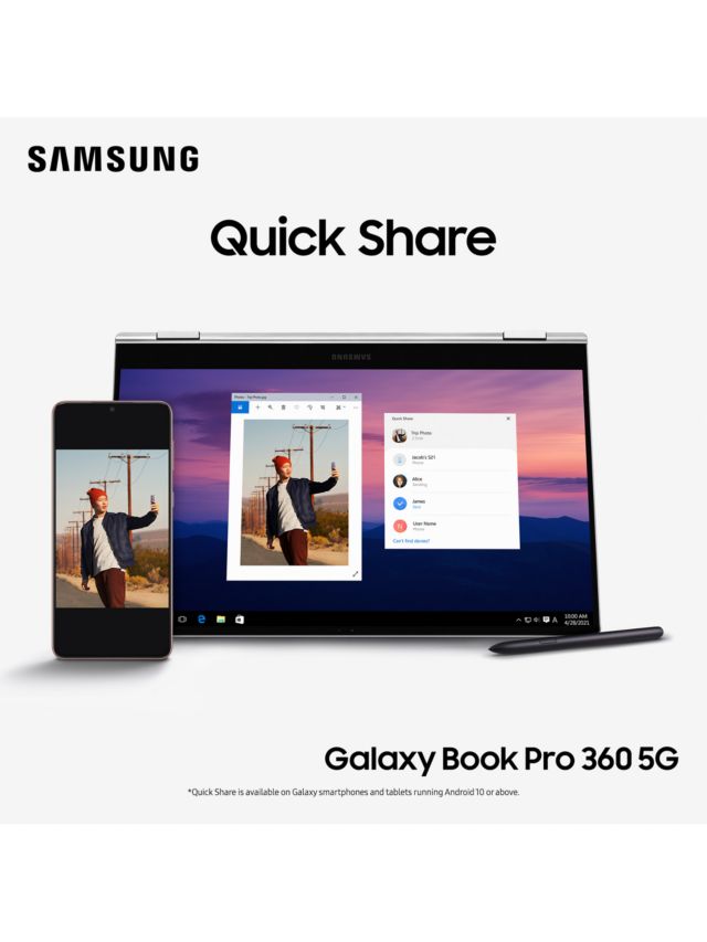 Samsung Galaxy Book Pro 360 5G LTE Laptop, Intel Core i5 Processor, 8GB RAM, 256GB SSD, Wi-Fi + Cellular, 13.3" Full HD, Silver