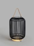 John Lewis Rattan Solar Powered Garden Lantern, Large, Black