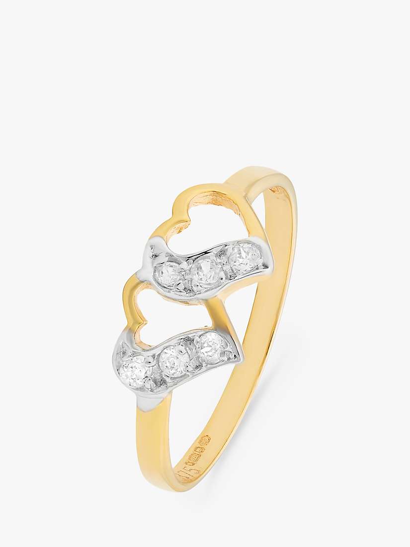 Buy L & T Heirlooms Second Hand 9ct Gold Twin Hearts Cubic Zirconia Ring, Silver/Gold Online at johnlewis.com