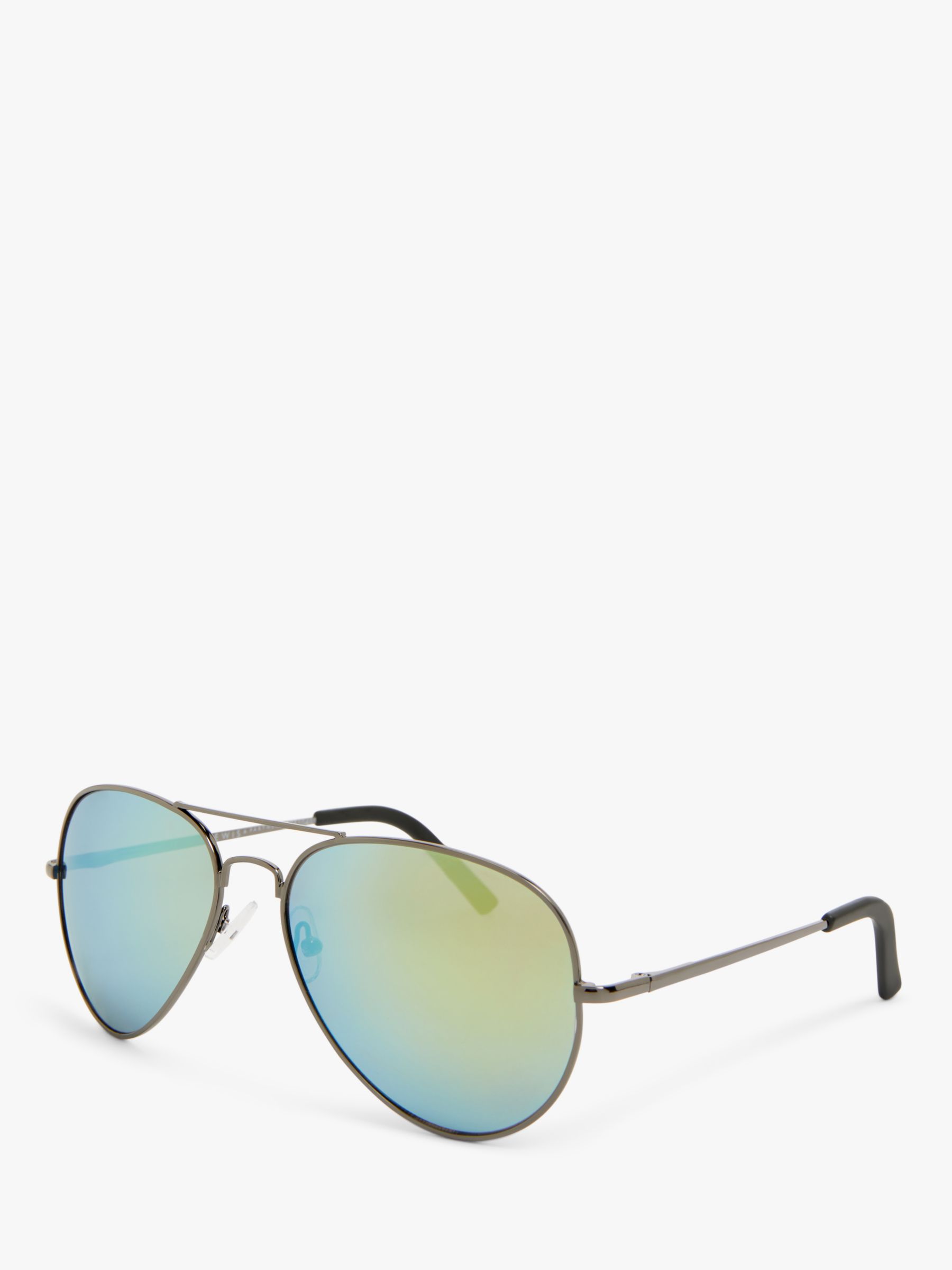 John Lewis Women's Mirrored Lens Aviator Sunglasses, Gunmetal/Green