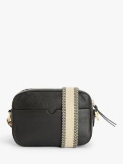 John Lewis Double Zip Cross Body Leather Camera Bag, Black Leather at John  Lewis & Partners