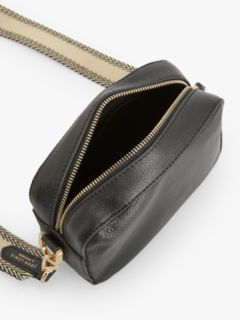 John Lewis Double Zip Cross Body Leather Camera Bag, Black Leather at John  Lewis & Partners