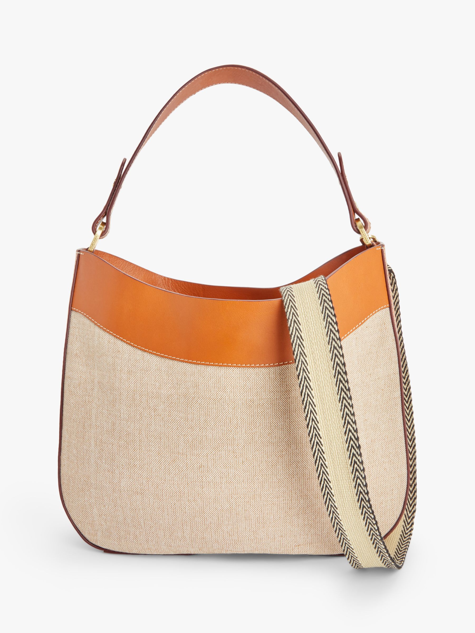 John Lewis Freya Canvas Leather Hobo Bag with Webbing Strap