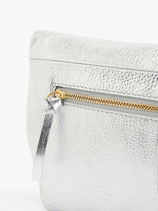 John Lewis Mistry Leather Flapover Clutch Bag, Silver Leather