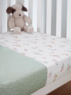John Lewis Oh My Darling Woodland & Spot Print Cotton Fitted Baby Sheet, Pack of 2, Cot (120 x 60cm)