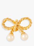 Susan Caplan Vintage Gold Plated Faux Pearl Textured Bow Brooch, Dated Circa 1980s