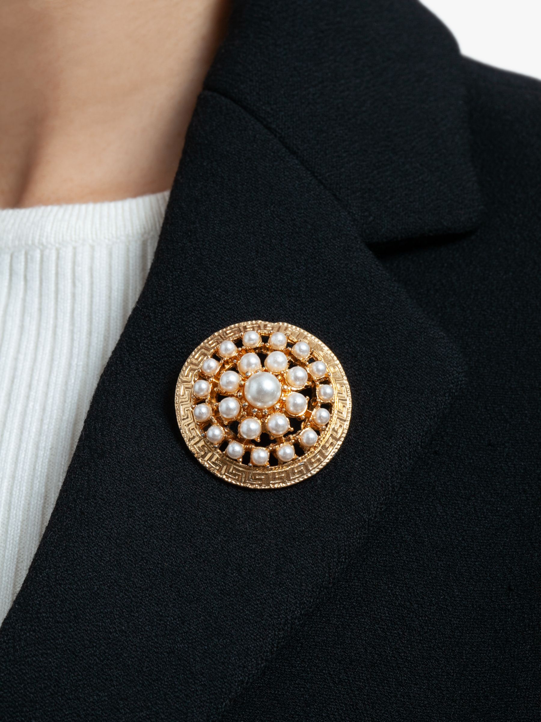 Susan Caplan Vintage Gold Plated Faux Pearl Round Brooch, Gold/White at  John Lewis & Partners