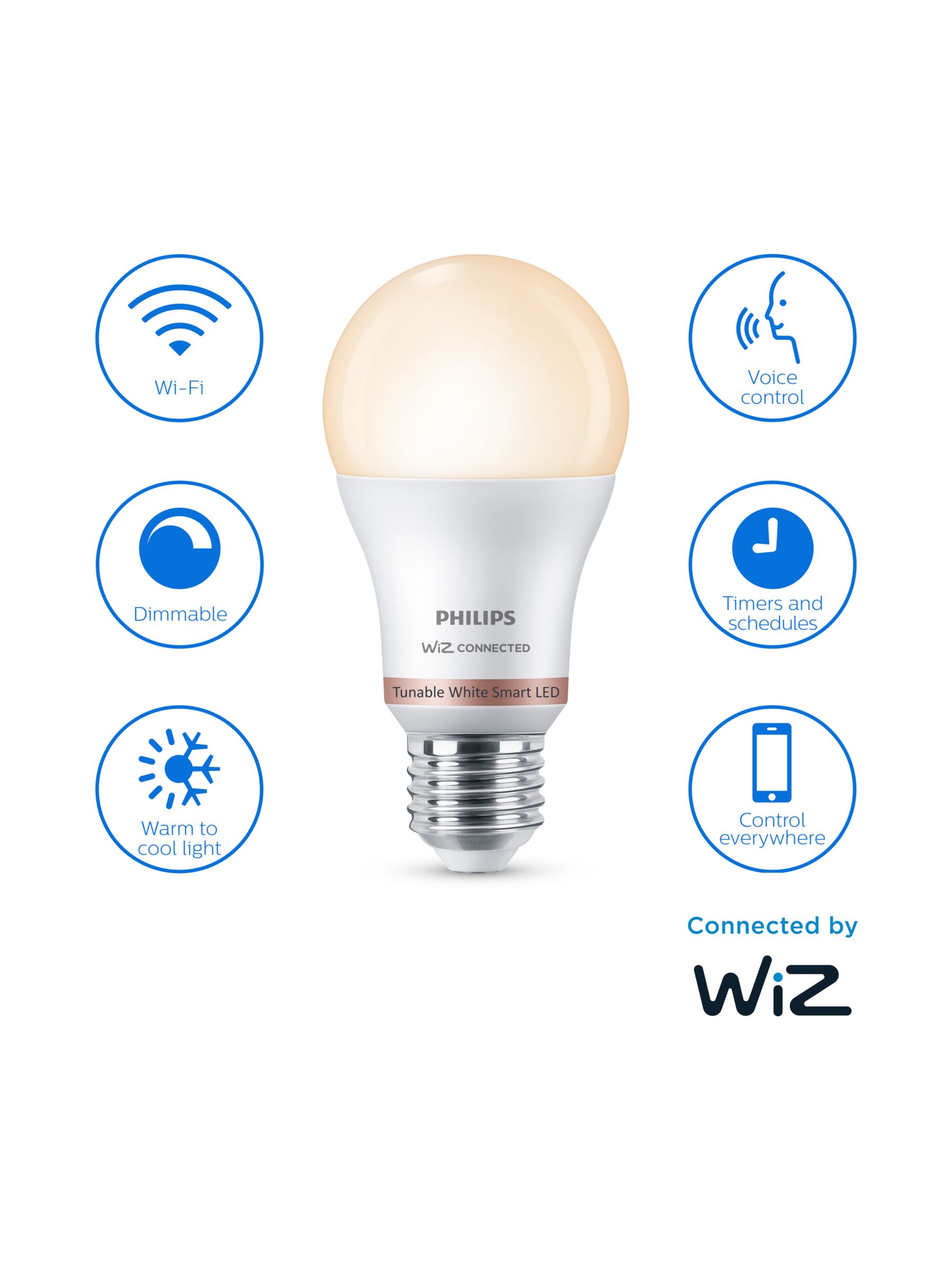Photo of Philips smart led 8w e27 dimmable warm-to-cool classic bulbs with wiz connected and bluetooth pack of 2 clear