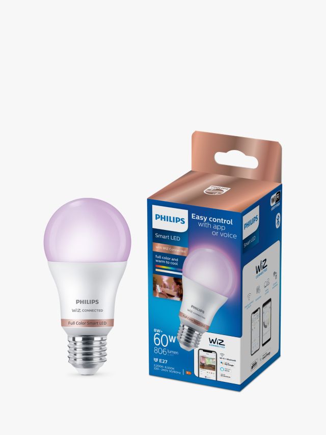 Philips Smart LED 8W E27 Dimmable Full Colour and Warm-to-Cool Classic Bulb  with WiZ Connected and Bluetooth, Clear
