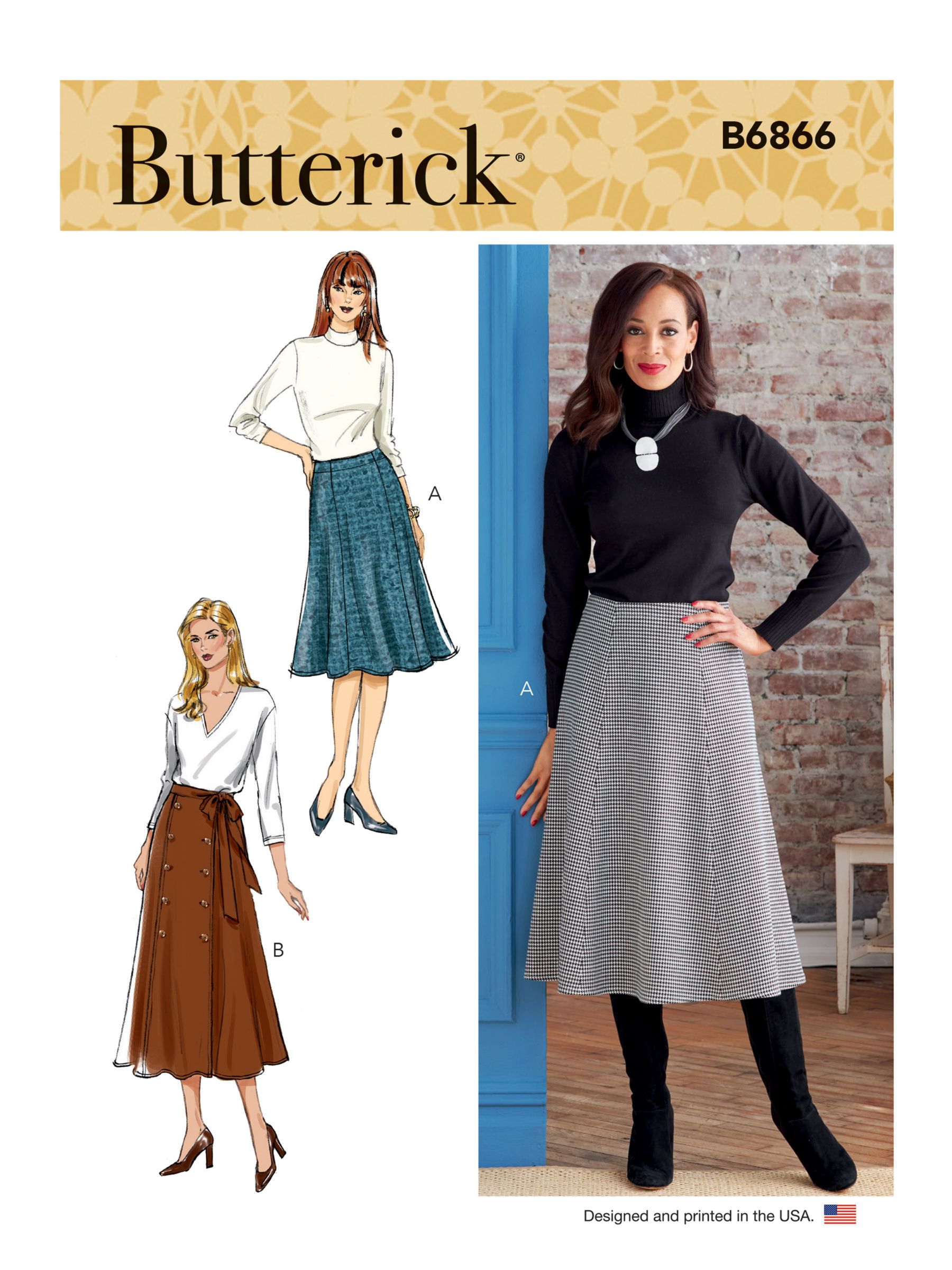 Size F5 16-18-20-22-24 Butterick Patterns B6326 Misses Raised-Waist or Elastic-Waist Skirts