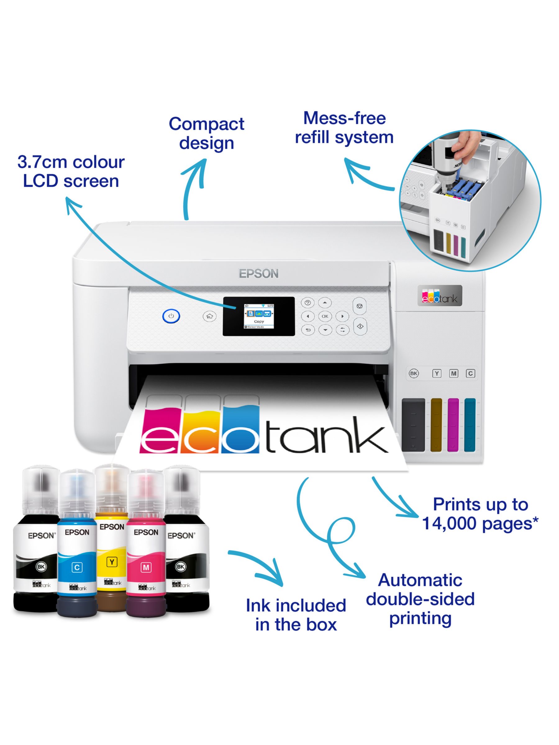 Epson EcoTank ET-2856 Print/Scan/Copy Wi-Fi Ink Tank Printer, With