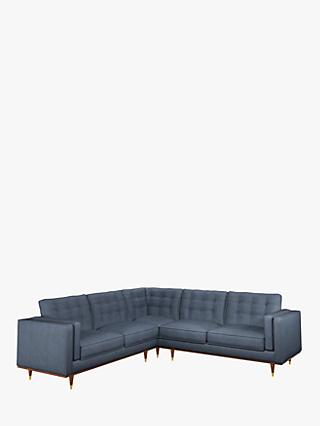 Lyon Range, John Lewis + Swoon Lyon Large 5+ Seater Leather Corner Sofa, Soft Touch Blue