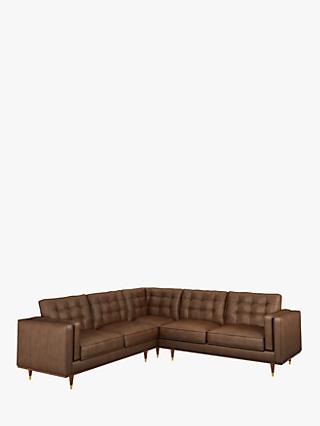 Lyon Range, John Lewis + Swoon Lyon Large 5+ Seater Leather Corner Sofa, Sellvagio Cognac