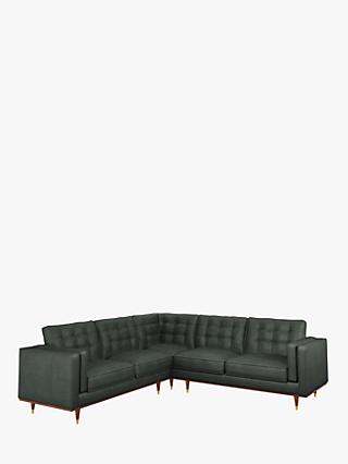 Lyon Range, John Lewis + Swoon Lyon Large 5+ Seater Leather Corner Sofa, Sellvagio Green
