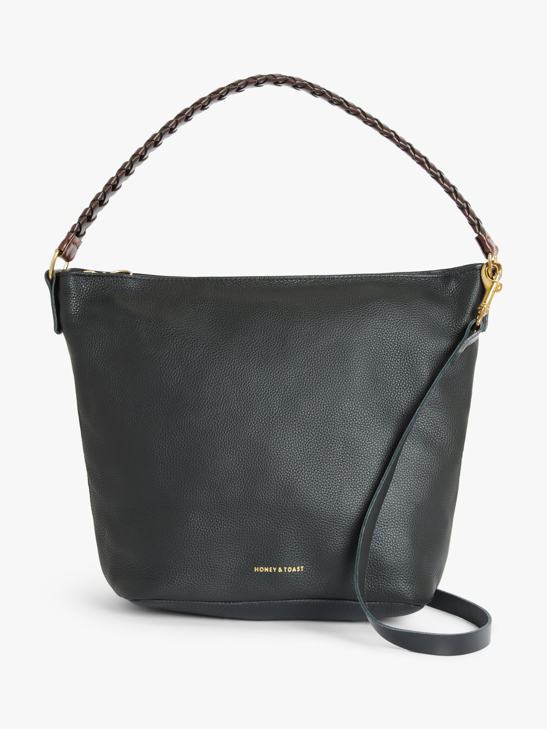 Honey & Toast Libby Leather Hobo Bag, Black at John Lewis & Partners