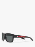 Prada Linea Rossa PS 01WS Men's Pillow Polarised Sunglasses, Black/Matte Grey