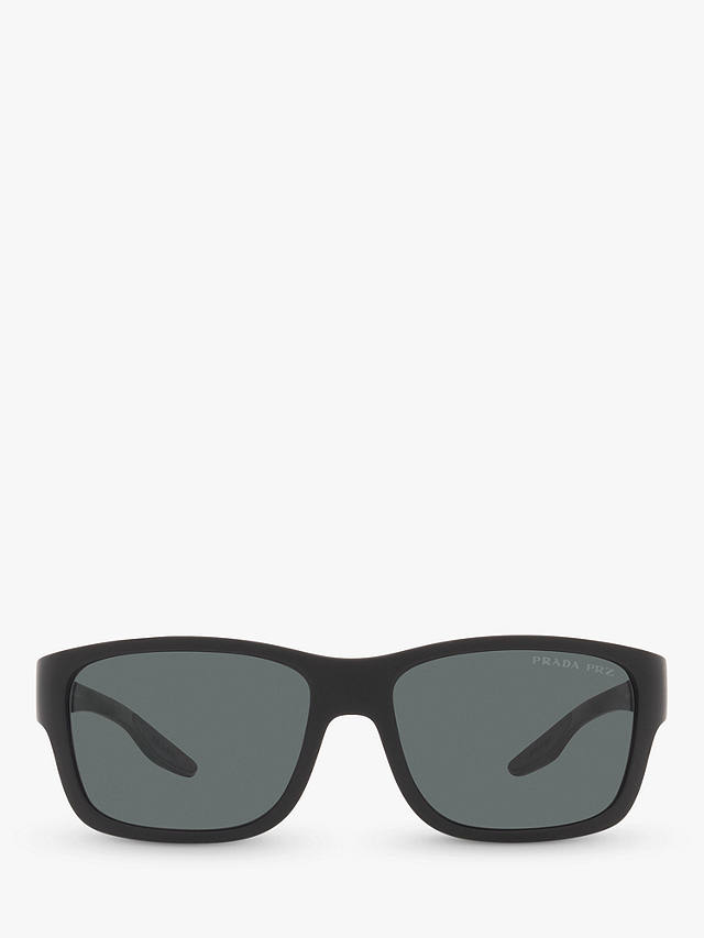Prada Linea Rossa PS 01WS Men's Pillow Polarised Sunglasses, Black/Matte Grey