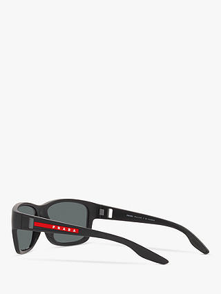 Prada Linea Rossa PS 01WS Men's Pillow Polarised Sunglasses, Black/Matte Grey