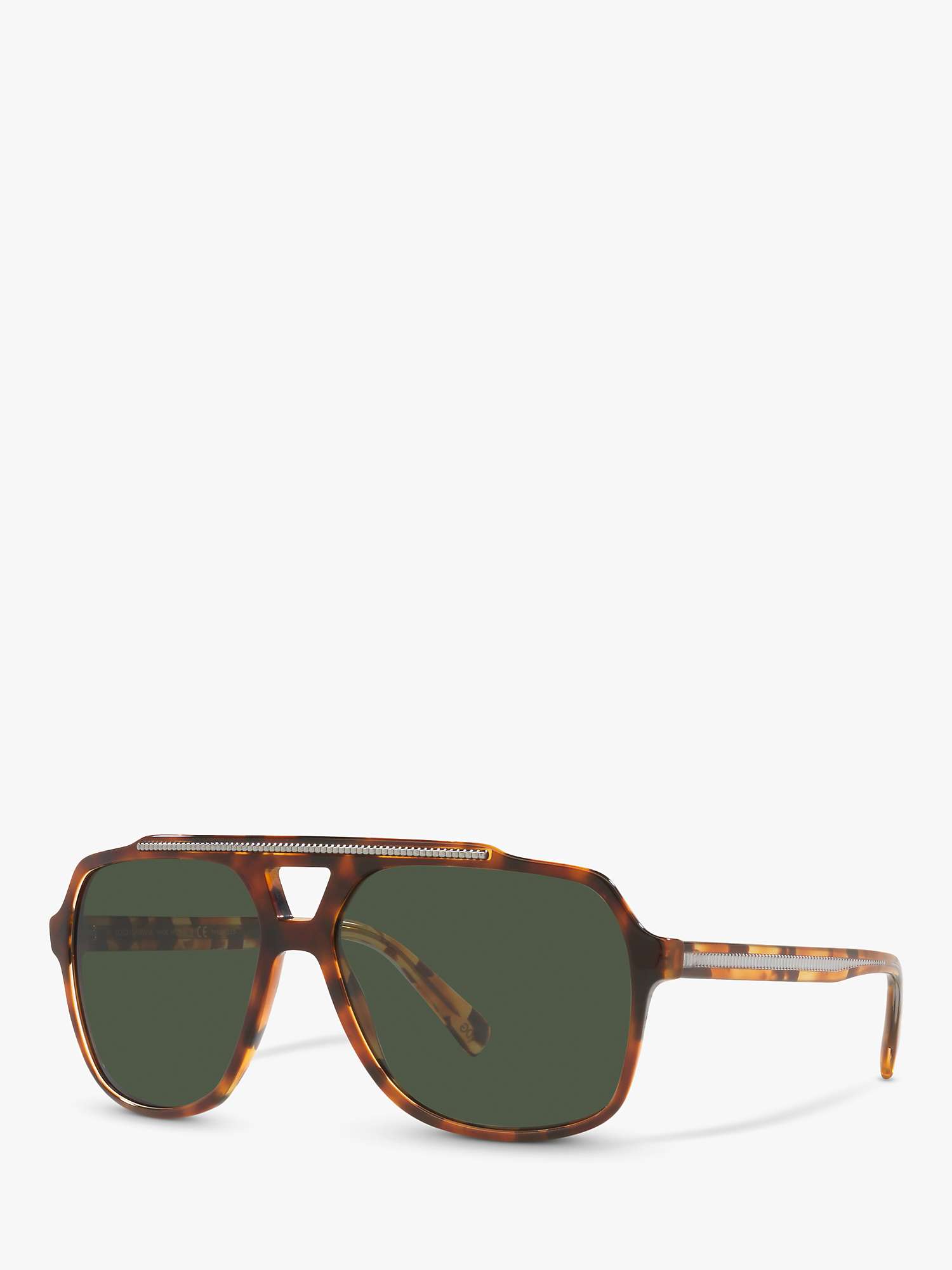 Buy Dolce & Gabbana DG4388 Men's Polarised Aviator Sunglasses, Havana/Green Online at johnlewis.com