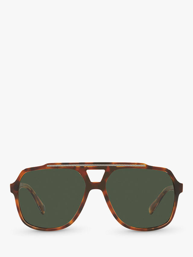 Dolce & Gabbana DG4388 Men's Polarised Aviator Sunglasses, Havana/Green