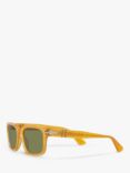 Persol PO3272S Men's Rectangular Sunglasses, Honey/Green